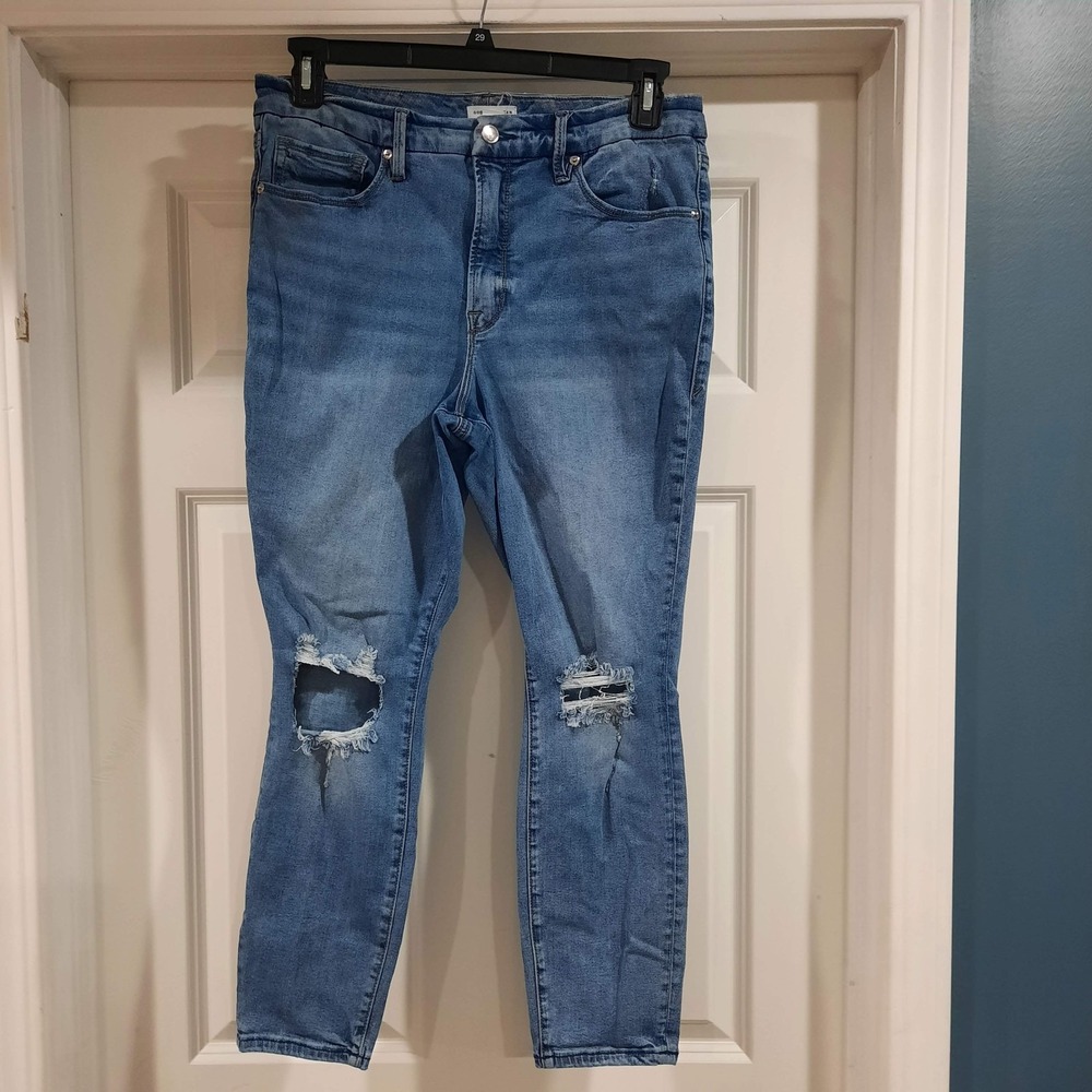 Good American Jeans Womens 15 Good Legs Crop Skinny High Rise Denim Distressed